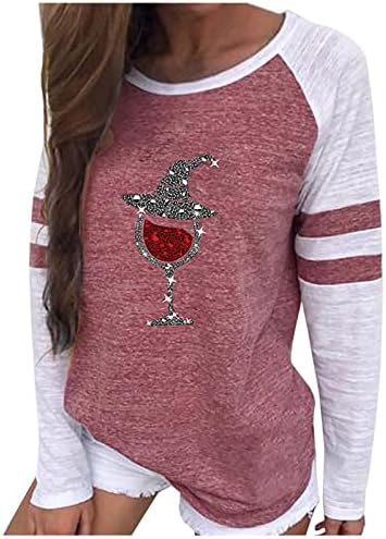 Halloween kostimi za žene obična fit dugih rukava majica dukserica vintage vina čaša prin okrugli vrat pulover vrhovi