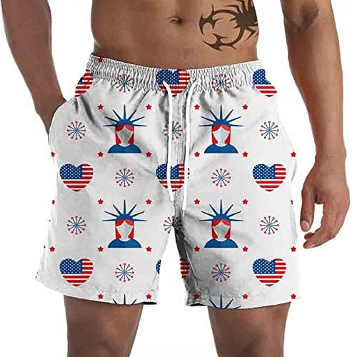 Muške kratke hlače muške grafičke hlače na plaži casual kratke hlače 3d četvrti srpanj uzorak zastava retro plaža muška ploča s kariranim