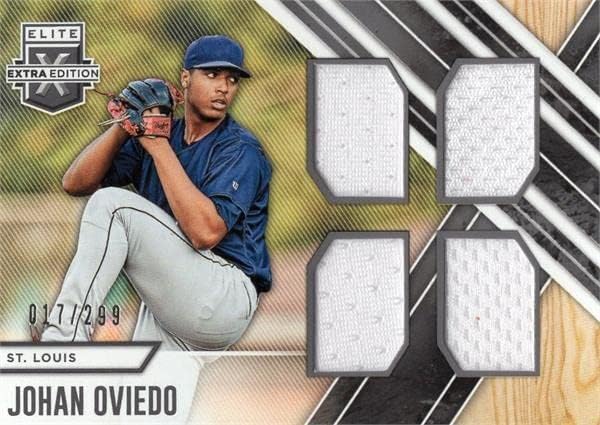 Johan Oviedo igrač istrošen Jersey Patch Baseball Card 2017 Panini Elita Extra Rookie qmjo Le 17/299 - MLB igra korištena dresova