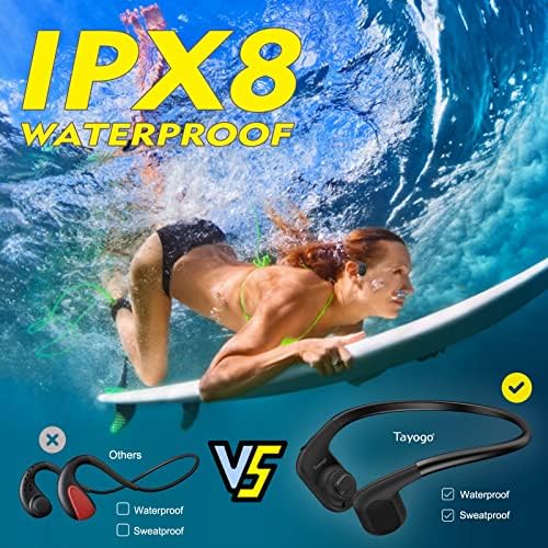 Slušalice za plivanje kostiju, Tayogo IPX8 vodootporni mp3 player ugrađen u 8 GB memorije, podvodni otvoreni uho MP3 player bežični