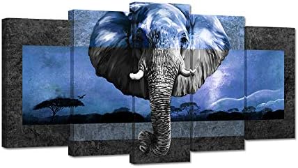 5pcs veliki slon platno zidna umjetnost Afrički krajolik glava divlje životinje slika lica umjetnički ispis na platnu rastegnut i uokviren