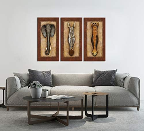 ZLOVE 3 komada Sažetak Afričke životinje Zidna umjetnost Giraffe zebra i slon Vintage Africa Style Artwork Slikanje na platnu za dekor