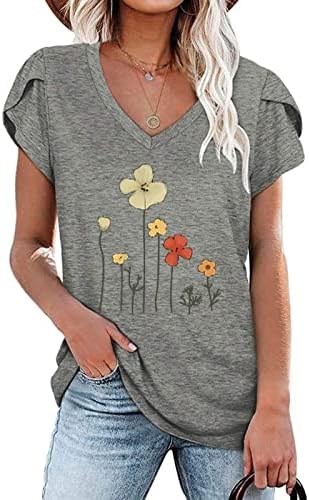 Povremene majice žene kratke rukave uguranje dekolte žlice vrata spandex wildflower cvjetni vrhovi majice tinejdžerke ka