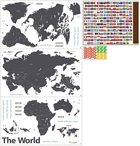Decowall DLT-1609GF Moderna zastava siva svijeta Karta Dječje zidne naljepnice zidne naljepnice oguliti i štapiće uklonjive zidne naljepnice