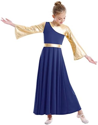 Ibakom hvale plesne haljine za djevojčicu metalik zlato liturgijsku lirsku plesnu odjeću puna dužina crkvena kostim za bogoslužje