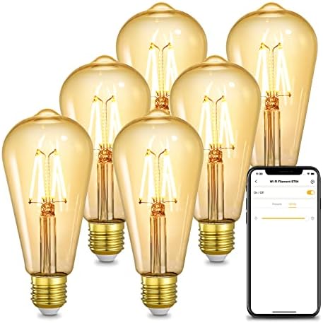Pametni lampe Linkind Edison, Wi-Fi led žarulje E26 Edison, vintage žarulja sa žarnom niti ST64 s podesivim svjetline, ekvivalent od