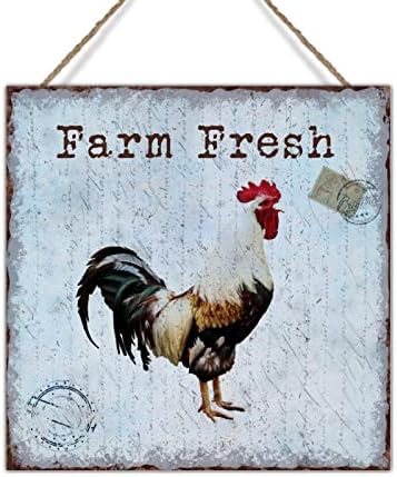 Plava farma francuskog stila svježi pijetao znak zidni dekor vrtić dekor kokošinjac dekor farmi pijetao drvena zidna ploča vintage