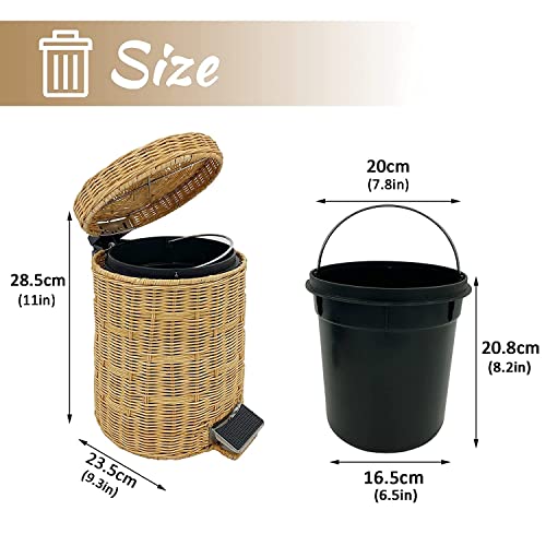 Okrugla pletena kanta za smeće s poklopcem, ručno izrađena stepenasta kanta za smeće od 1,3 galona s uklonjivom unutarnjom kantom,