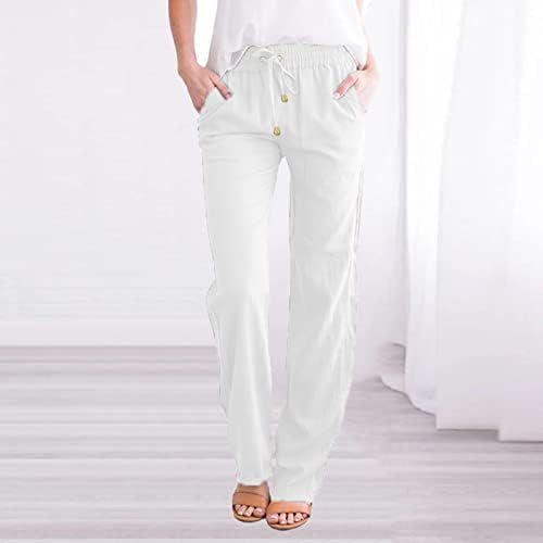 Ljetne Ležerne lanene hlače za žene široke hlače s džepovima širokog kroja jednobojne hlače ravnih nogavica hlače za plažu