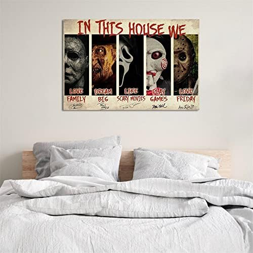 U ovoj kući horor filmski plakat volimo obitelj, snova velika, ljubav od petka, halloween dekoracija plakata umjetnički tisak （16x24inch-neframed