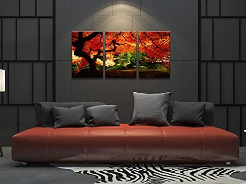 Pyradecor 3 komada Giclee platna Otisci zidne umjetničke slike spremne za objesiti za dnevnu sobu dekor kuće - crvena javorova stabla
