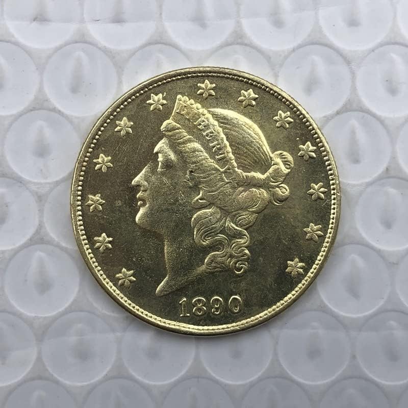 1890p Verzija American 20 Zlatni kovanski mesing Antique Handraft Strani prigodni novčić 34 mm