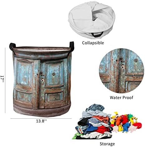Košara za rublje košara za pohranu Vintage istrošena drvena vrata obojena plavom bojom tekstura drvene ploče vodootporna sklopiva košara