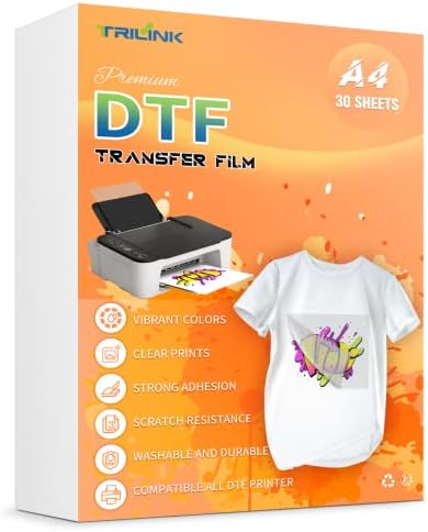 Trilink DTF Transfer Film Papir A4 -30 listovi, vrhunski dvostrani mat prozirni listovi za prethodne obrade -papir za prijenos topline