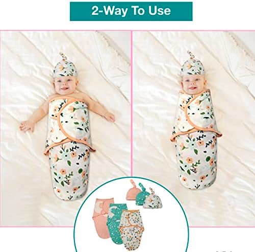 Uzajamni proizvodi za bebe zavarivanja s šeširima za novorođenčad i djevojčice - 3 pakiranja organski pamuk Easy podesivi pokrivač