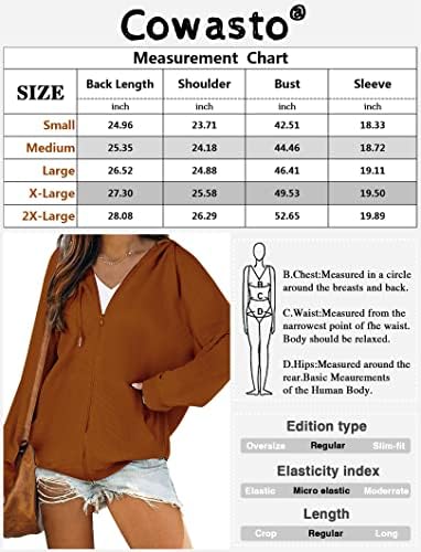 COWASTO Ženski ležerni zip up jakna s kapuljačom dugim rukavima s kapuljača s džepovima AMN01460-2 0