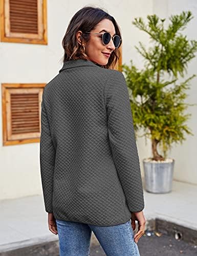Akewei Ženske dukserice casual dugi rukav 1/4 pulover s patentnim zatvaračem obični prešiljeni uzorak vrh s džepovima
