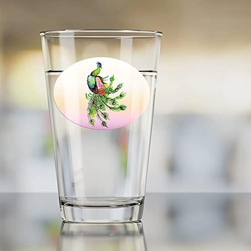 Akvarel paunovo perje 16 oz čaša od litre Kaljeno staklo tiskani dizajn i savršen poklon za obožavatelje / izvrsno za hladna pića,