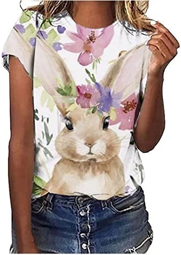 Uskrsne košulje za žene Slatka zečja zečja grafička majica gornjeg okruglog vrata majice pulover kratki rukavi casual bluza