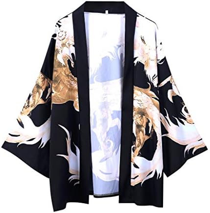 Muški kimono Kardigan u japanskom stilu, široki, otvoreni prednji Rukav 3/4, lagana jakna s printom zmaja ukie, ležerni ogrtač, muška