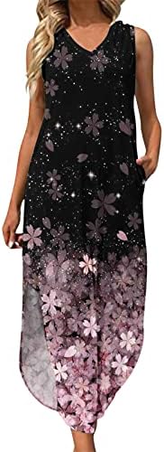 Ženska ljetna ležerna haljina s naramenicama Bez rukava s izrezom u obliku slova u i džepom s prorezom za trudnice s cvjetnim printom,