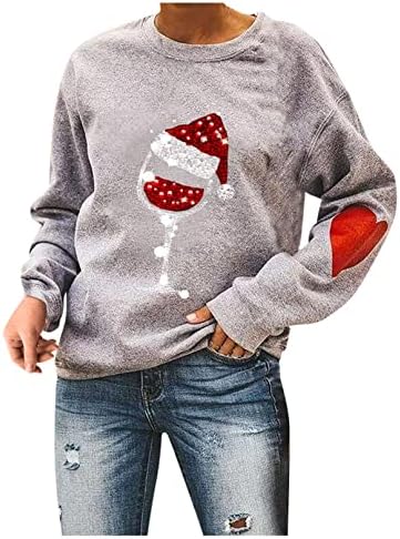 FMCHICO Božićna dukserica za žene Drome rame s dugim rukavima božićno drvce pulover Lagane košulje