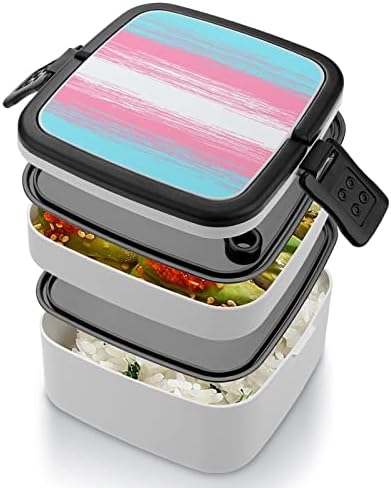 Transgender zastava bento box dvostruki sloj kontejnera za ručak za ručak sa žlicom za rad na pikniku