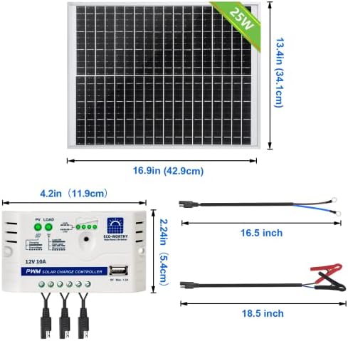 Eko-vrijedan 25 vata 12V OFF GRID SOLARNA PANET SAE priključak SAE: Vodootporna 25W solarna ploča + podesivi nosač nosača + SAE priključni