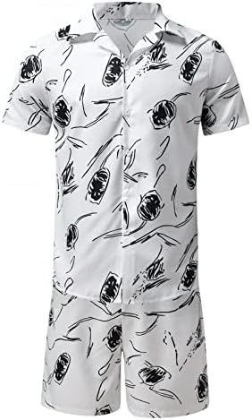 Jiabing 2 komada Havajske majice odijelo za muškarce ispisane ljetne gumbe dolje košulje srednjeg struka kratke hlače labave fit plažene