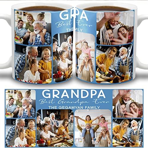 Personalizirani tata mama djed baka ujaka tetka Photo Collage White Coffee šalica 11 Oz Poklon za obitelj, prilagođene obiteljske fotografije