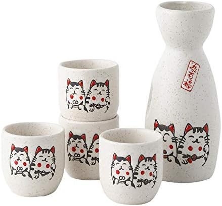 Mozacona Ceramic Lucky Cat set japanske sake, 1 Tokkuri boca i 4 Ochoko šalice