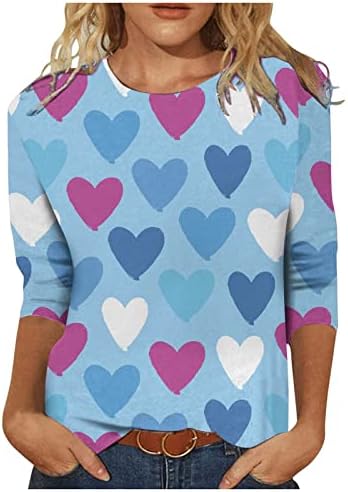 Dan Valentina za njezinu 3/4 rukave s tiskanom majicom za posadu za vrat pulover Slatka cvjetna grafička bluza