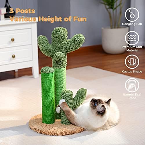 23-inčni kaktus za grebanje mačaka u kompletu s 33,1-inčnim kaktusovim mačjim stablom s visećom mrežom i frizerom