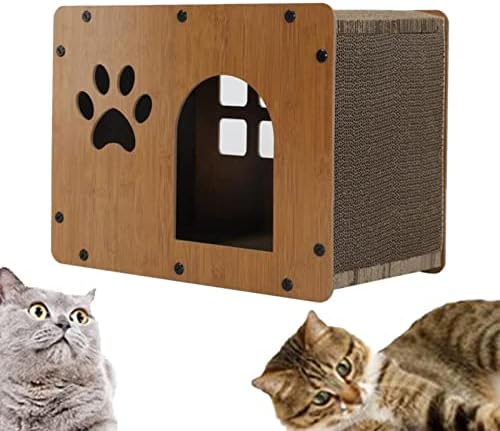Kućica za mačke od 55.29.28 cm i grebalica od valovitog kartona udobno leži na široko korištenim proizvodima za kućne ljubimce mačji