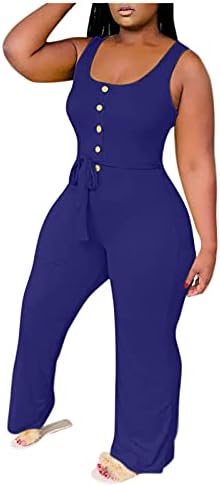 PYHLMSCDE Žene kombinezoni jedan komad Ukupni suspender bez rukava Playsuit Romper široka noga Čvrsta boja casual hlače