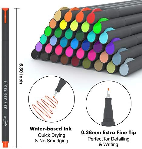 46 Pack Journal Planer Olovke u boji, lineon 40 boja Fineliner olovke s 6 različitih šablona, ​​savršen set za planer časopisa Note