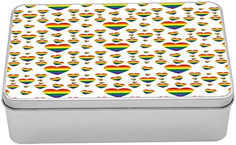 Kutija od limenih kutija, ponovljena višebojna ilustracija srca za Prava LGBT zajednice, prijenosni pravokutni metalni organizator