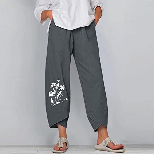 Gufesf ženske usjevne hlače ljeto, ženske obrezane pamučne lanene hlače Capris hlače povremene vrećane harem hlače s džepovima