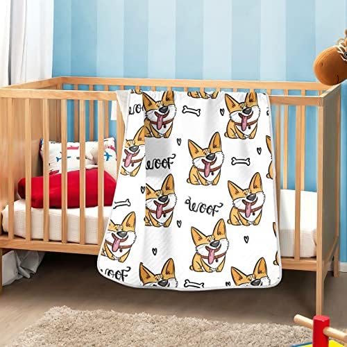 Swaddle pokrivač Smiješni pas Corgi Woof Pamuk pokrivač za novorođenčad, primanje pokrivača, lagana mekana pokrivača za krevetić, kolica,
