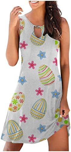 LCEPCY Women Uskrs bez rukava Sundress Šareno jajašce tiskane haljine modni ključ vrat 2023 Ljetna odjeća za plažu