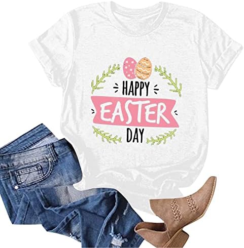 Sretne uskrsne košulje za žene Slatka zečja jaja grafička majica kratkih rukava s okruglim vratom Ležerne majice svečana bluza