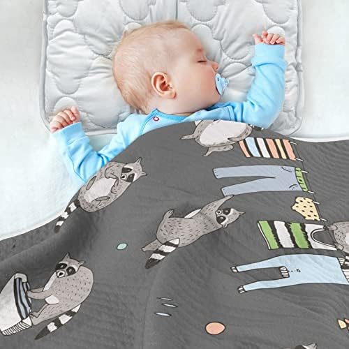 Swaddle pokrivač Slatka rakun pamučna pokrivač za novorođenčad, prima pokrivač, lagana mekana pokrivača za krevetić, kolica, rasadničke