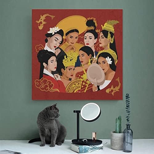 Retro umjetnička lik plakat Azijsko slavlje tradicionalnih raskošnih žena slikajući umjetnički umjetnički dekor platno slikanje zidne