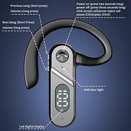Bežični pojedinačni uši IPX4 vodootporni, BT5.2 Slušalice s otvorenim ušima s LED digitalnim zaslonom, ugrađeni mikrofon i zvučnik