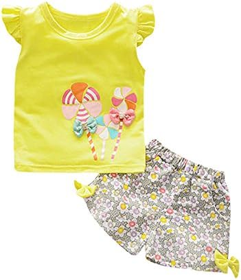 Anfeng Toddler Kids Dječja djevojčica Lolly T Majica vrhovi+Cvjetne kratke hlače odjeća odjeća za djevojčice odjeća
