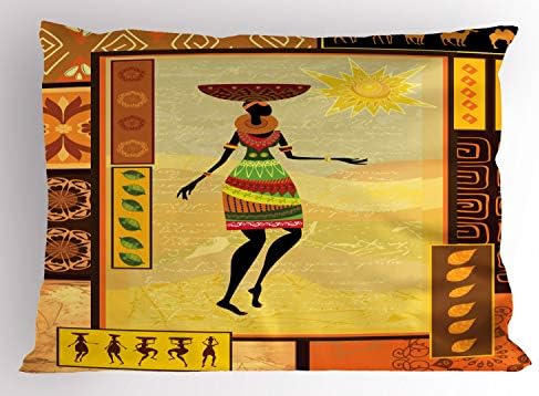 Ambasonne afrički jastuk sramota, djevojčica odjevena u Sun Folk Culture Inspirations, dekorativna standardna veličina tiskana jastuka,