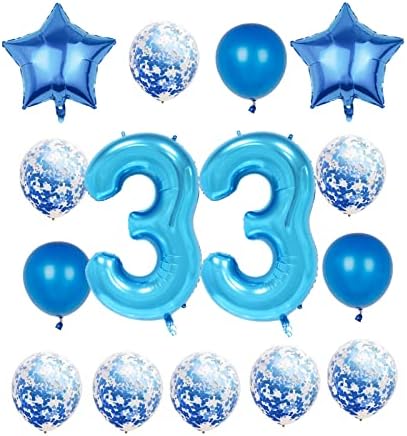 33. rođendanski ukrasi za zabavu, plavi broj 33 balon, 40 -inčni divovska folija mylar 33. baloni ukras za muškarce i žene, veliki