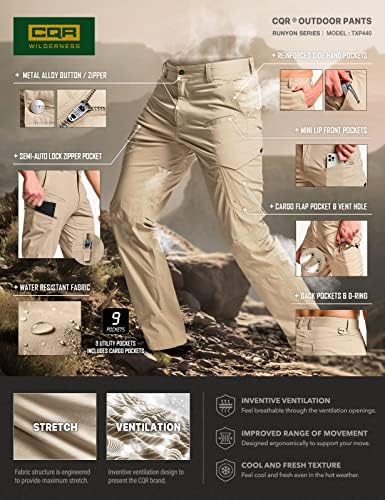CQR muške hladne suhe taktičke hlače, vanjske hlače otporne na vodu, lagani rastezljivi teret/ravni rad planinarskih hlača