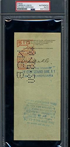 DNK certifikat Freda Merklea, potpisan 1920. godine čekom na plaću Chicago Cubs s autogramom - izrezani potpisi MIB-a