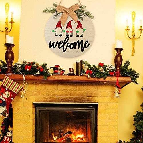 1 komad dobrodošli znak ukrasi prednjih vrata okruglo drvo božićni viseći znak Božić rustikalni burlap drveni odmor dekor s ukrasnim